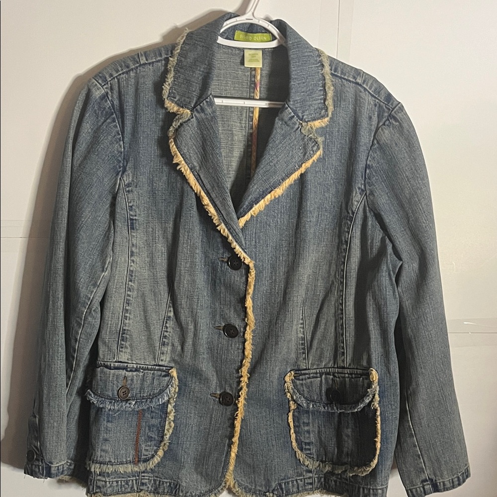 😄Plus size Sigrid Olsen denim jacket fringed 18W